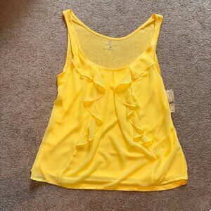NWT New York & Company Bright Yellow Ruffle Front Mixed Media Dressy Tank Top XL